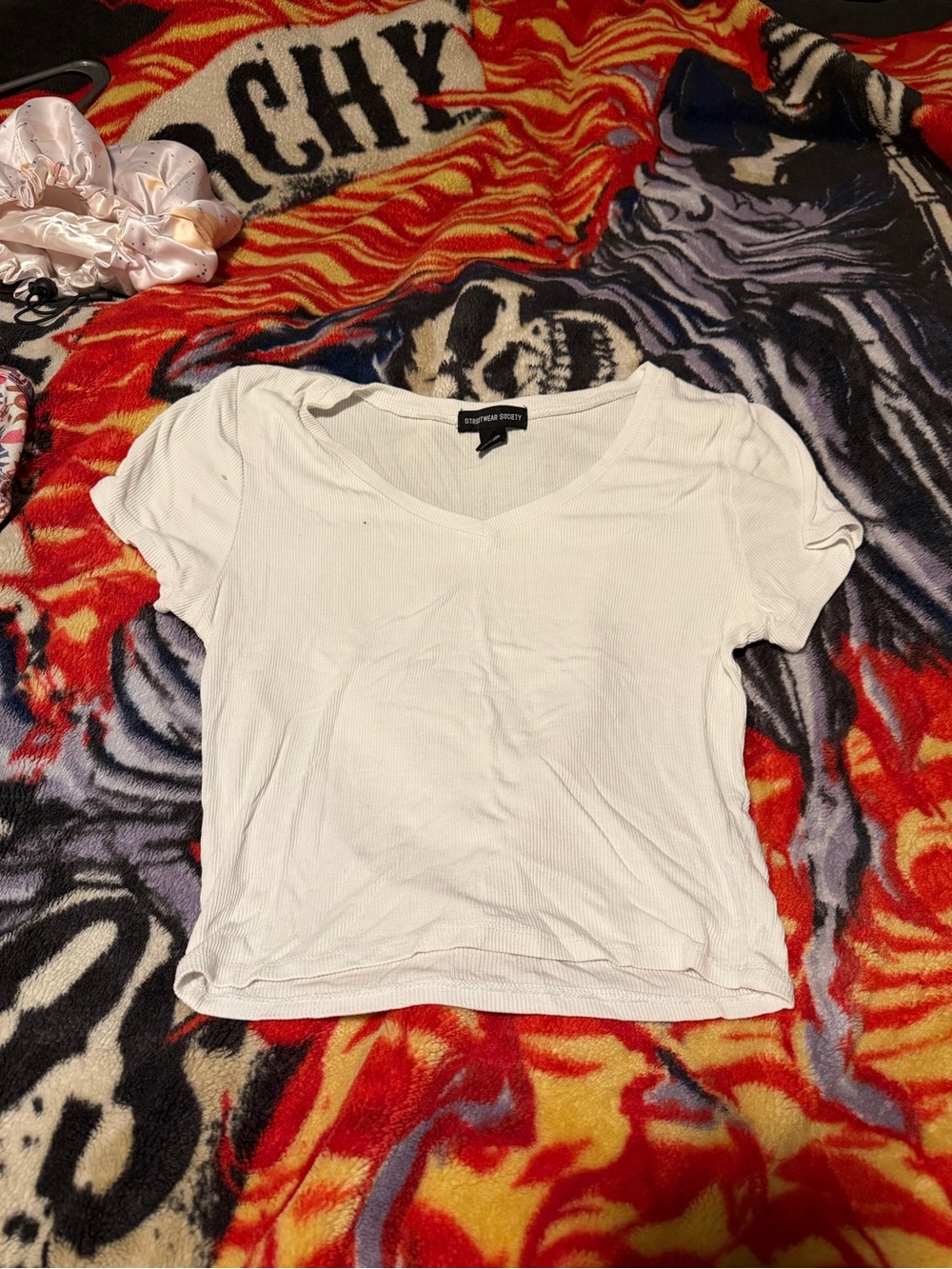Streetwear Society White Ribbed V-Neck Short Sleeve Tee